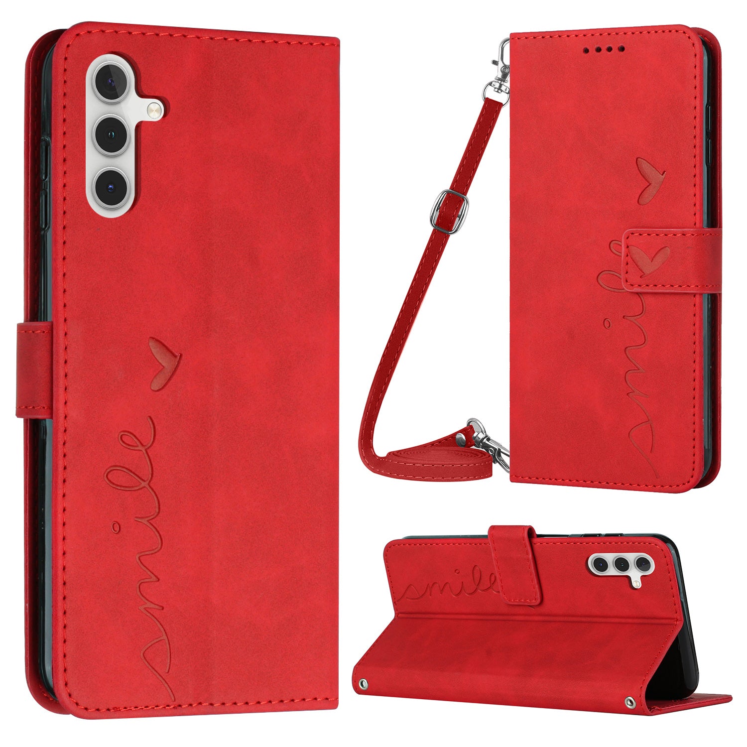 For Samsung Galaxy M14 5G / F14 5G Leather Case Heart Shape Stand Wallet Phone Cover with Shoulder Strap For Samsung Galaxy M14 5G / F14 5G Leather Case Heart Shape Stand Wallet Phone Cover with Shoulder Strap